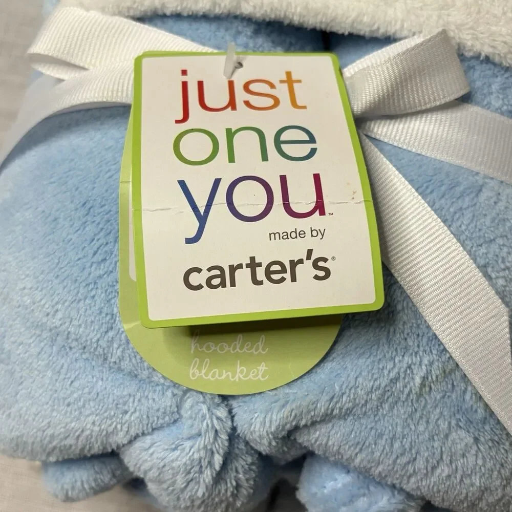 Carters Hooded Blanket 36”x36” Blue Bear Baby Boy Nursery Infant Shower Gift NWT